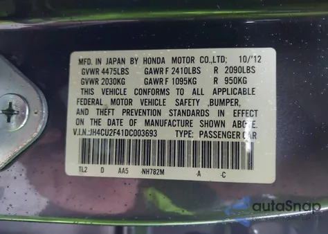 2013 Acura Tsx 2.4 from USA, damaged, VIN JH4CU2F41DC003693